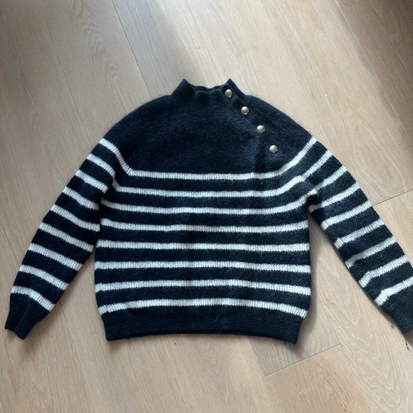 Sweaters - Striped Black and White Turtleneck Sweater